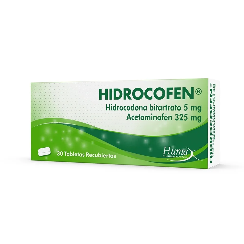 Hidrocofen Hidrocodona Bitartrato + Acetaminofen 5/325 Mg Tabletas Recubiertas