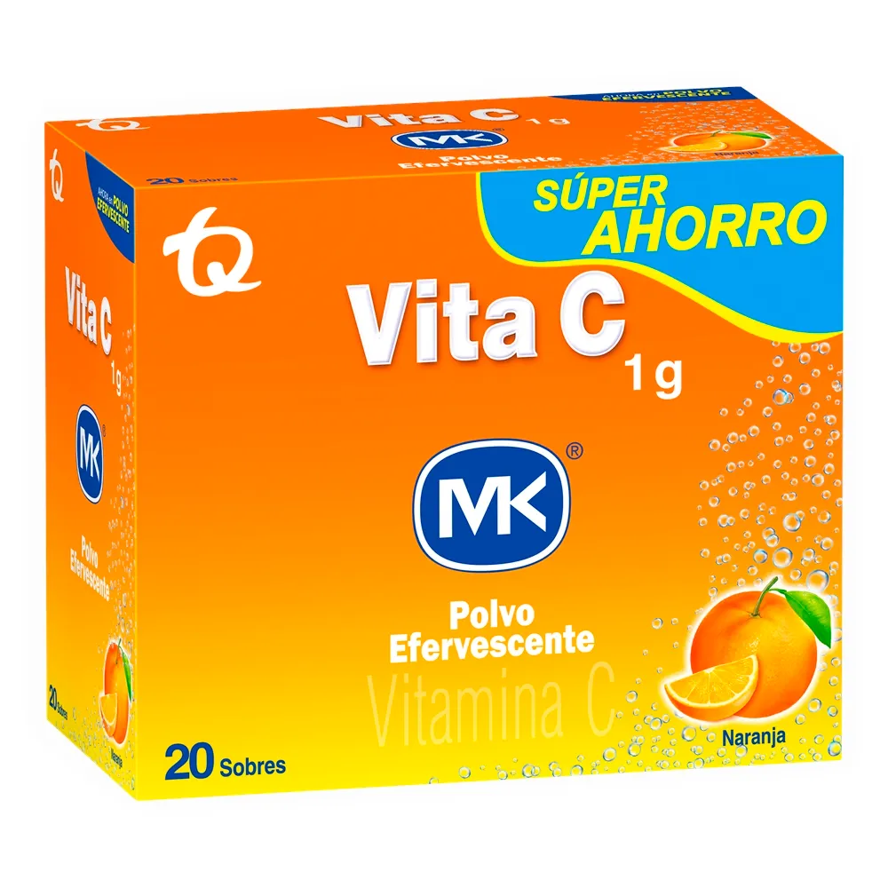 Vita C Vitamina C 1 Gr Polvo Efervescente Sabor A Naranja