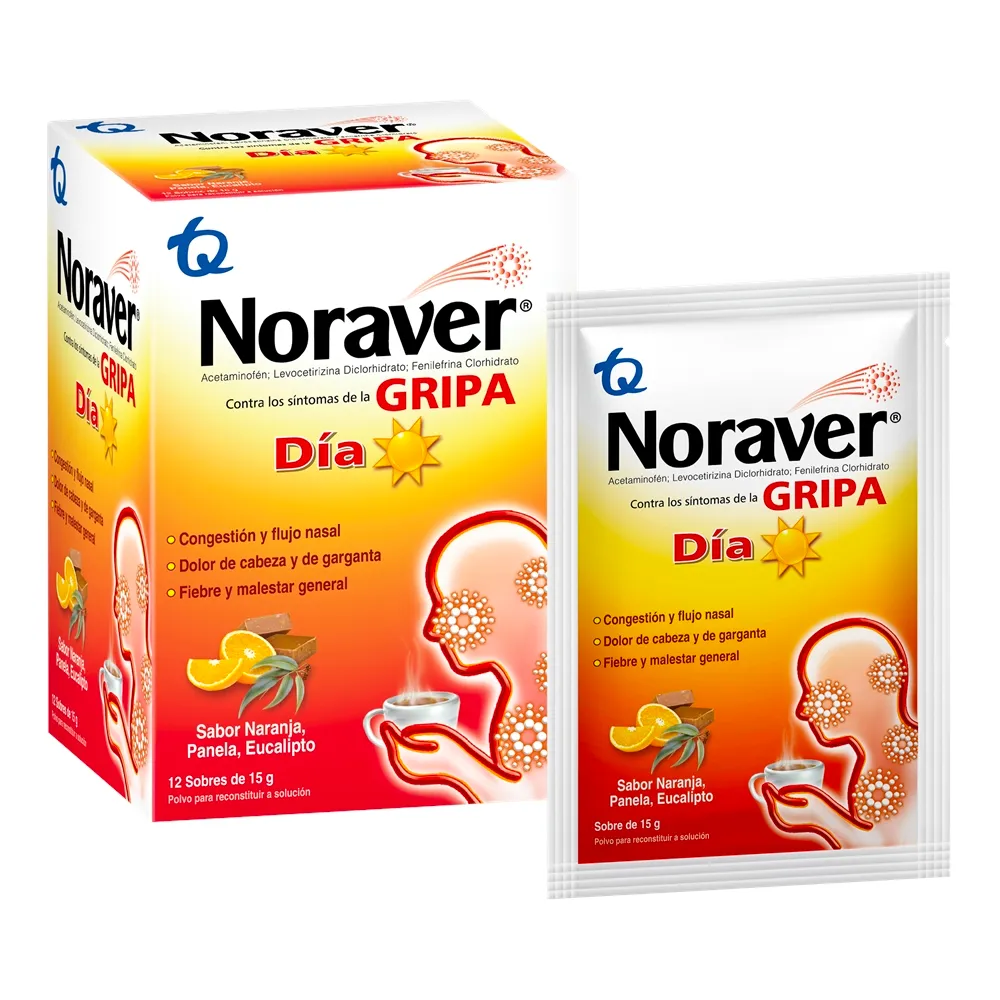 Noraver Gripa Día Bebida Sabor Naranja Panela Eucalipto Ibuprofeno + Fenilefrina + Cetirizina 200/10/3,33 Mg