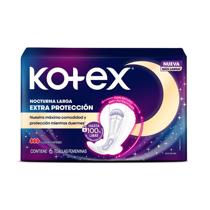 Toallas Kotex Nocturna Larga Extra proteccion 6 Und